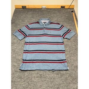 Tommy Hilfiger Mens XL Classic Fit Striped Polo Shirt Blue Red Navy Short Sleeve